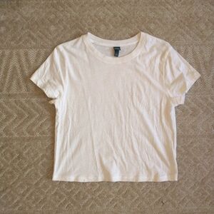 Wild Fable White Crop Fitted Crew Neck Short Sleeve T-Shirt